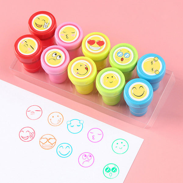 10pcs/Set Children Toy Stamps Cartoon Animals Fruits Traffic Smile Kids Seal For Scrapbooking Stamper DIY cartoon stamper Toys
